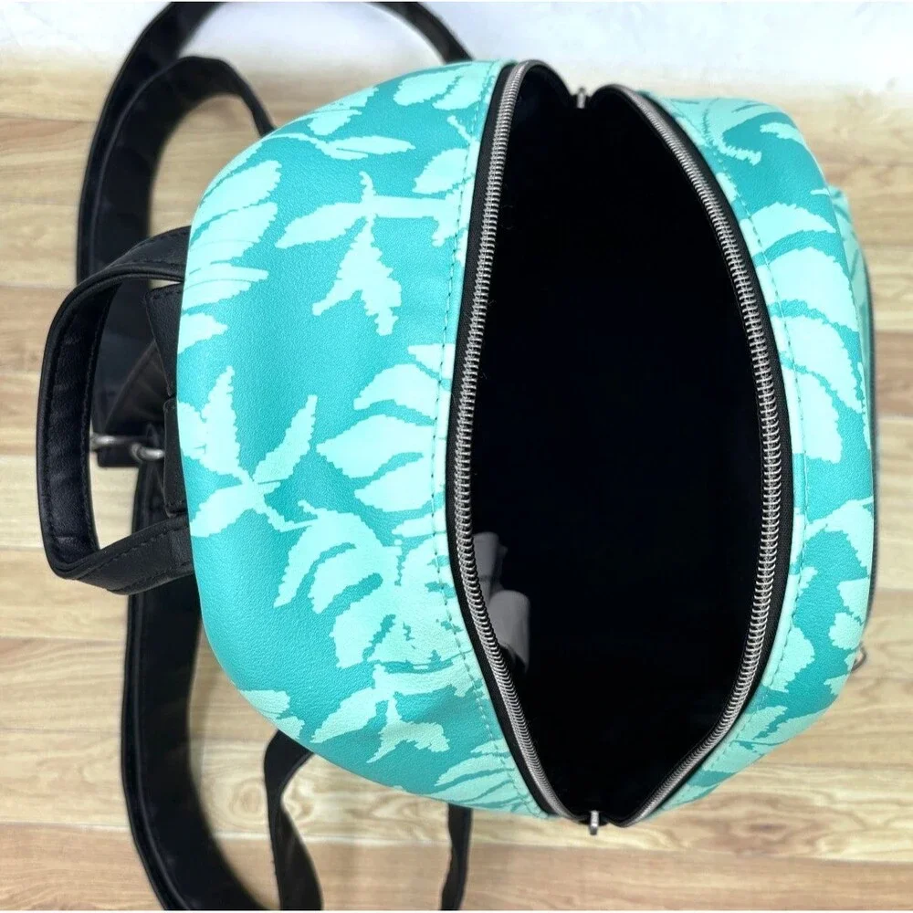 Disney Lilo & Stitch Loungefly Blue Tropical‎ Leaves Mini Backpack Zippered EUC